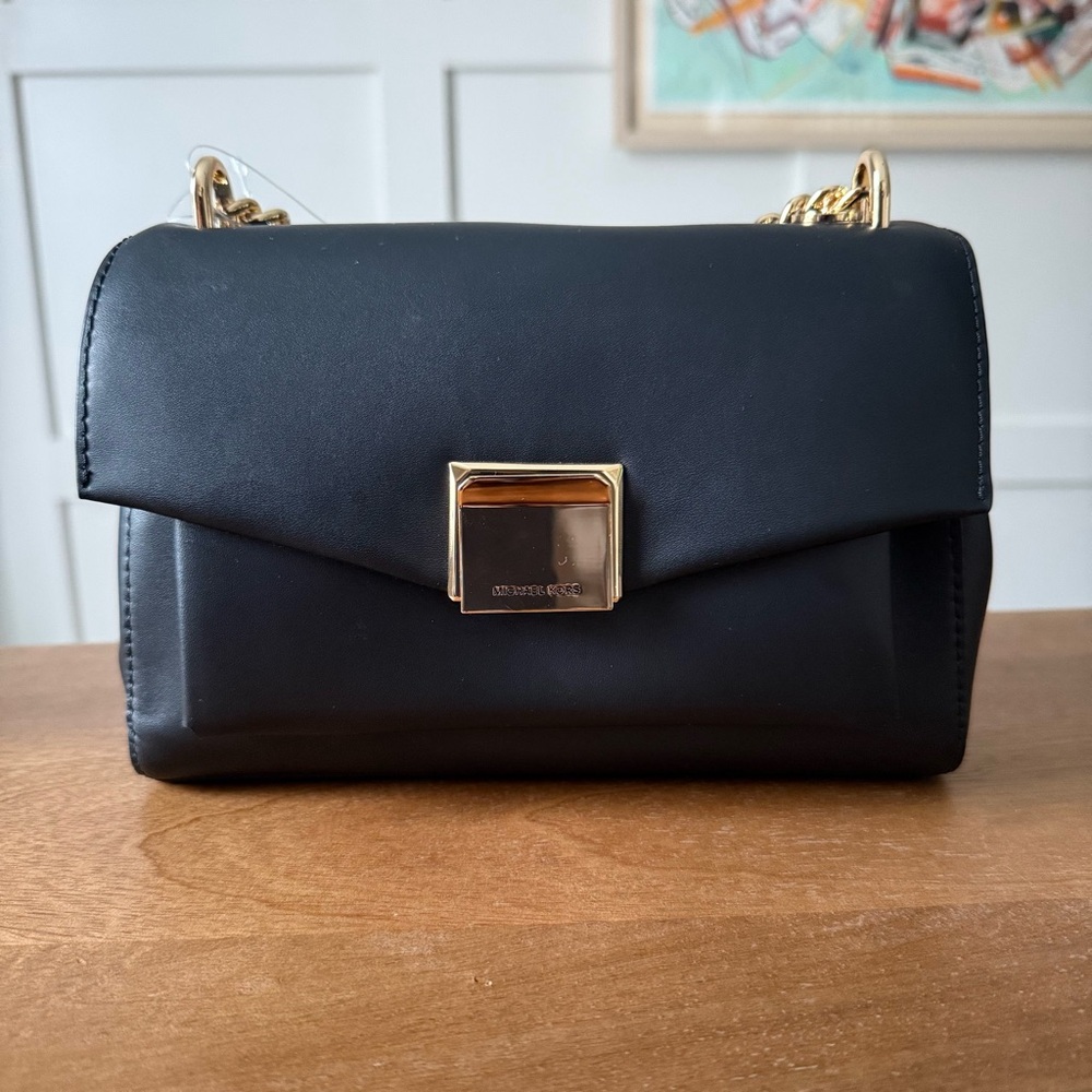 NEW Michael Kors Black Crossbody Bag with Gold Hardware